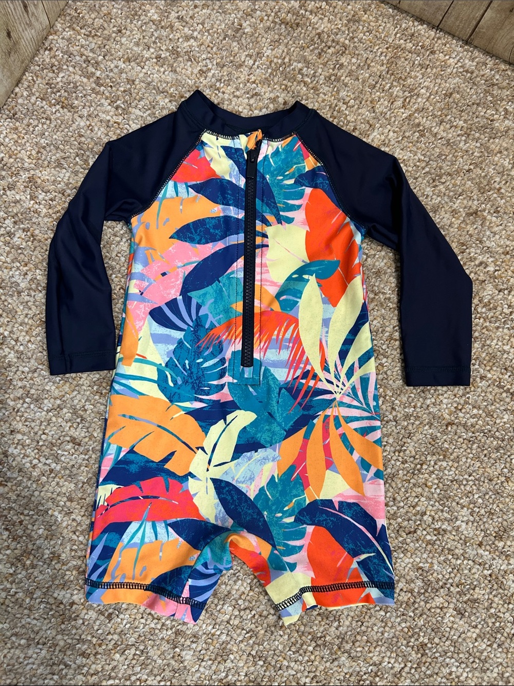 Old Navy Long Sleeve Tropical  Rashguard Swimsuit Multicolor Palm 18-24mth